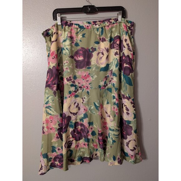 Coldwater Creek Skirt Size 2X Plus Green Purple Floral Midi Lined Flounce Hem... - Picture 4 of 5
